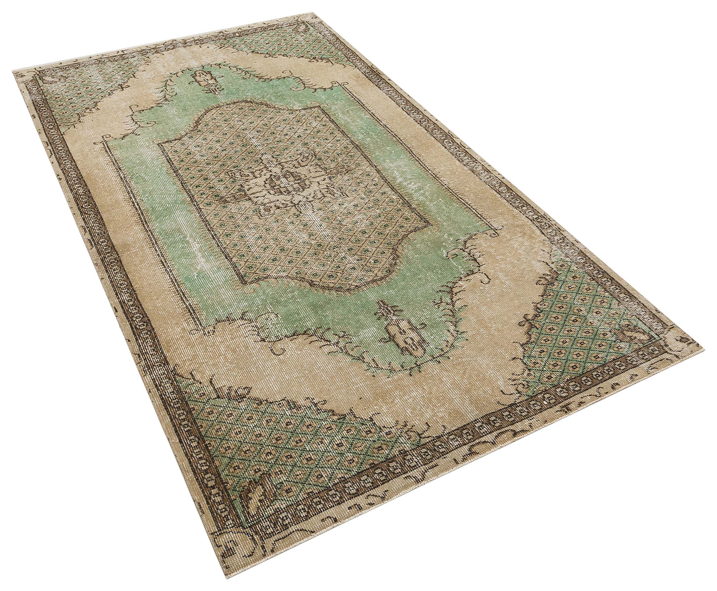 Yün İpek Eskitilmiş El Dokuma Halı-  126x236 cm 9981