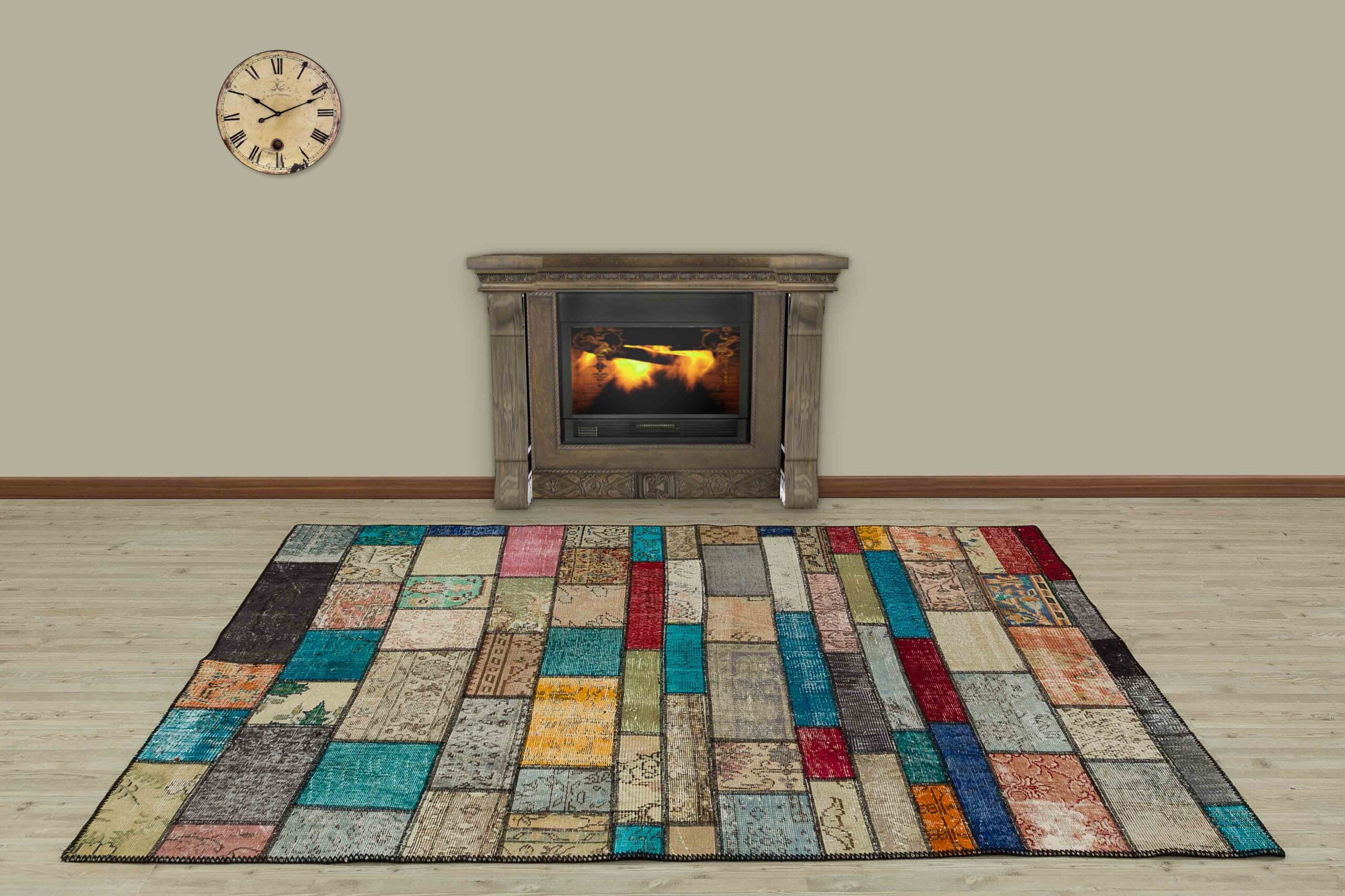 El Dokuma Yünlü Patchwork Halı 160 x 230 cm 5062