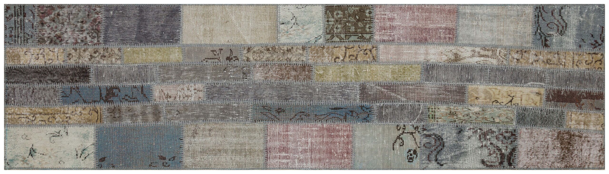 Patchwork-Textured Distressed Rug — detail view 2, handmade vintage rug