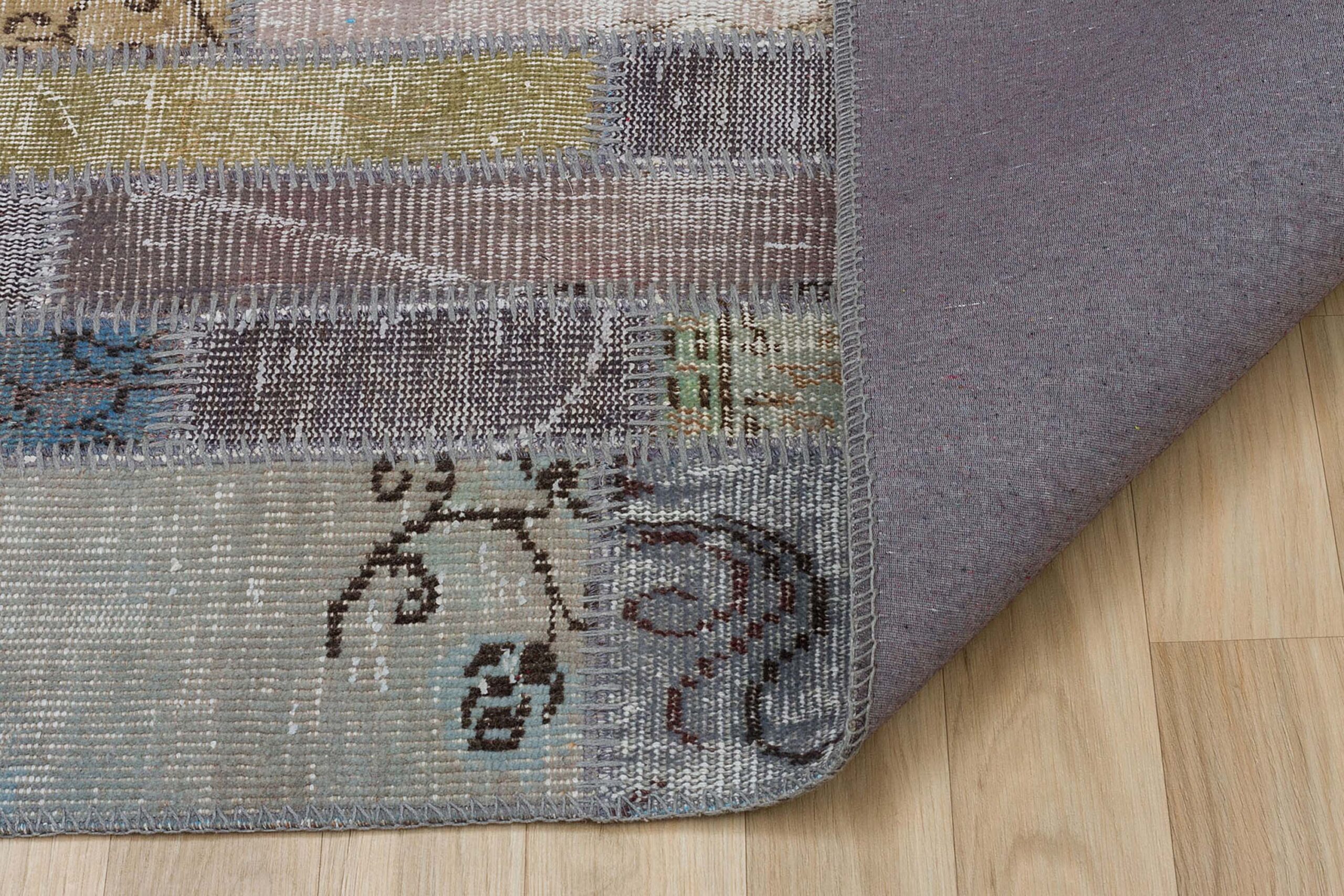 Patchwork-Textured Distressed Rug — detail view 3, handmade vintage rug