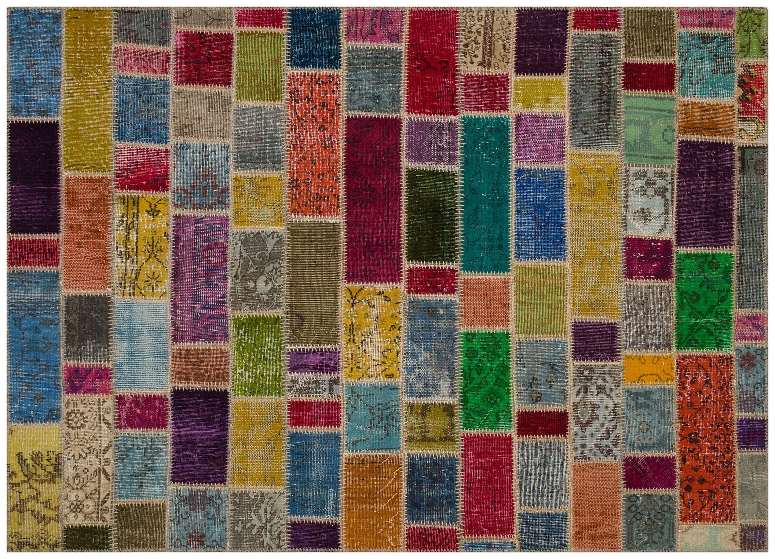 Patchwork-Textured Distressed Rug — detail view 2, handmade vintage rug