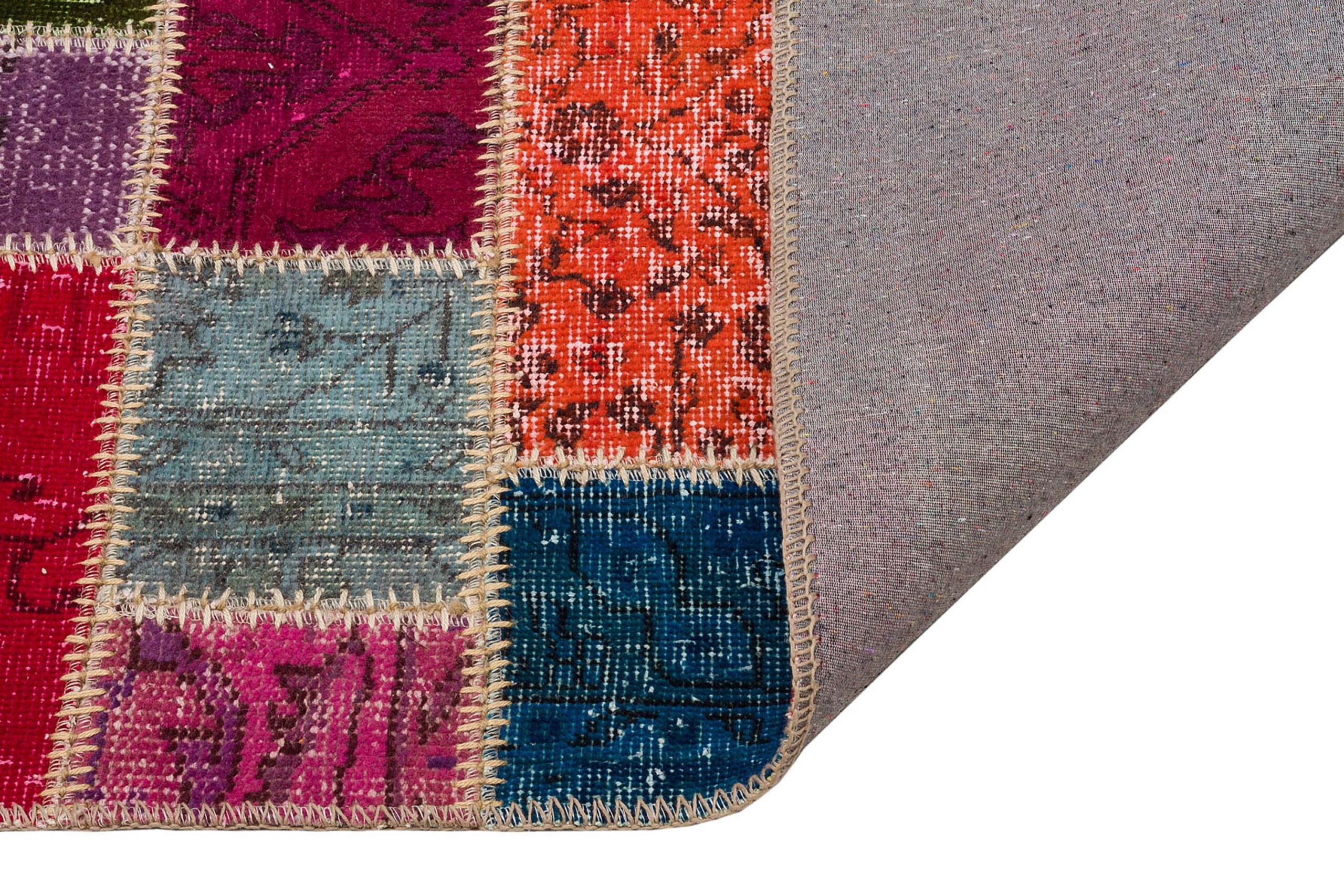 Patchwork-Textured Distressed Rug — detail view 3, handmade vintage rug