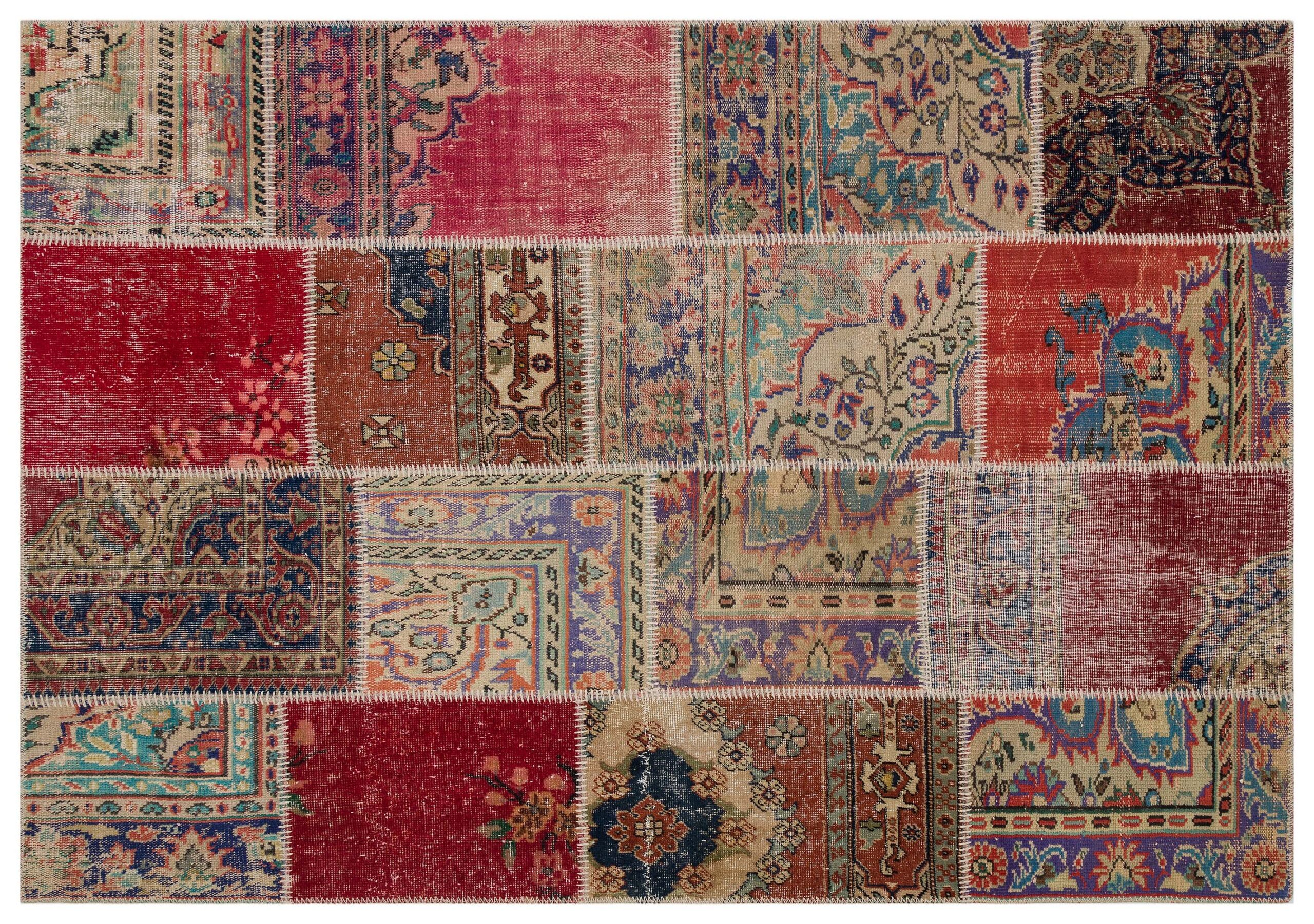 Hand-Woven Wool Patchwork Rug — detail view 2, handmade vintage rug