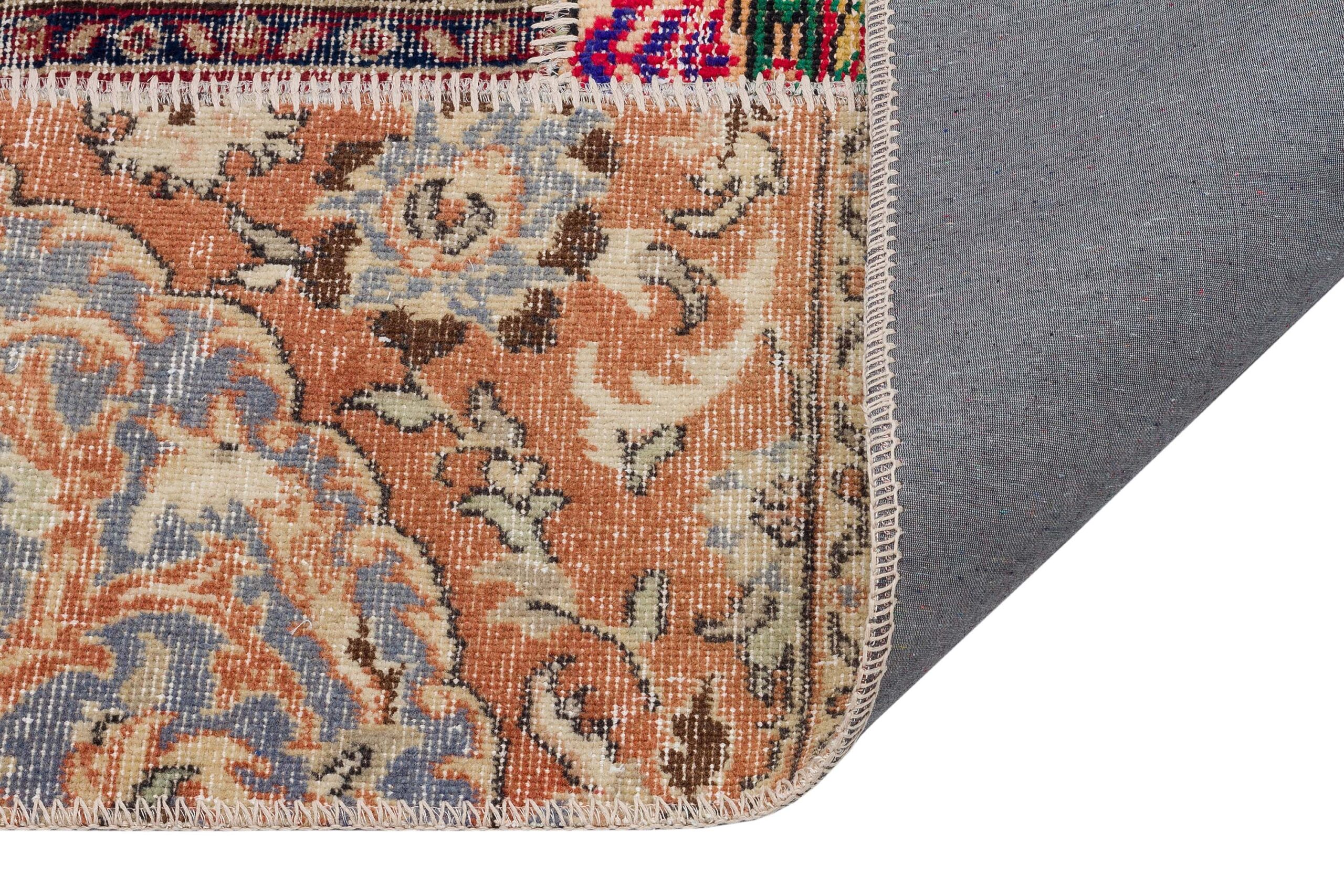 Patchwork-Style Distressed Rug — detail view 3, handmade vintage rug