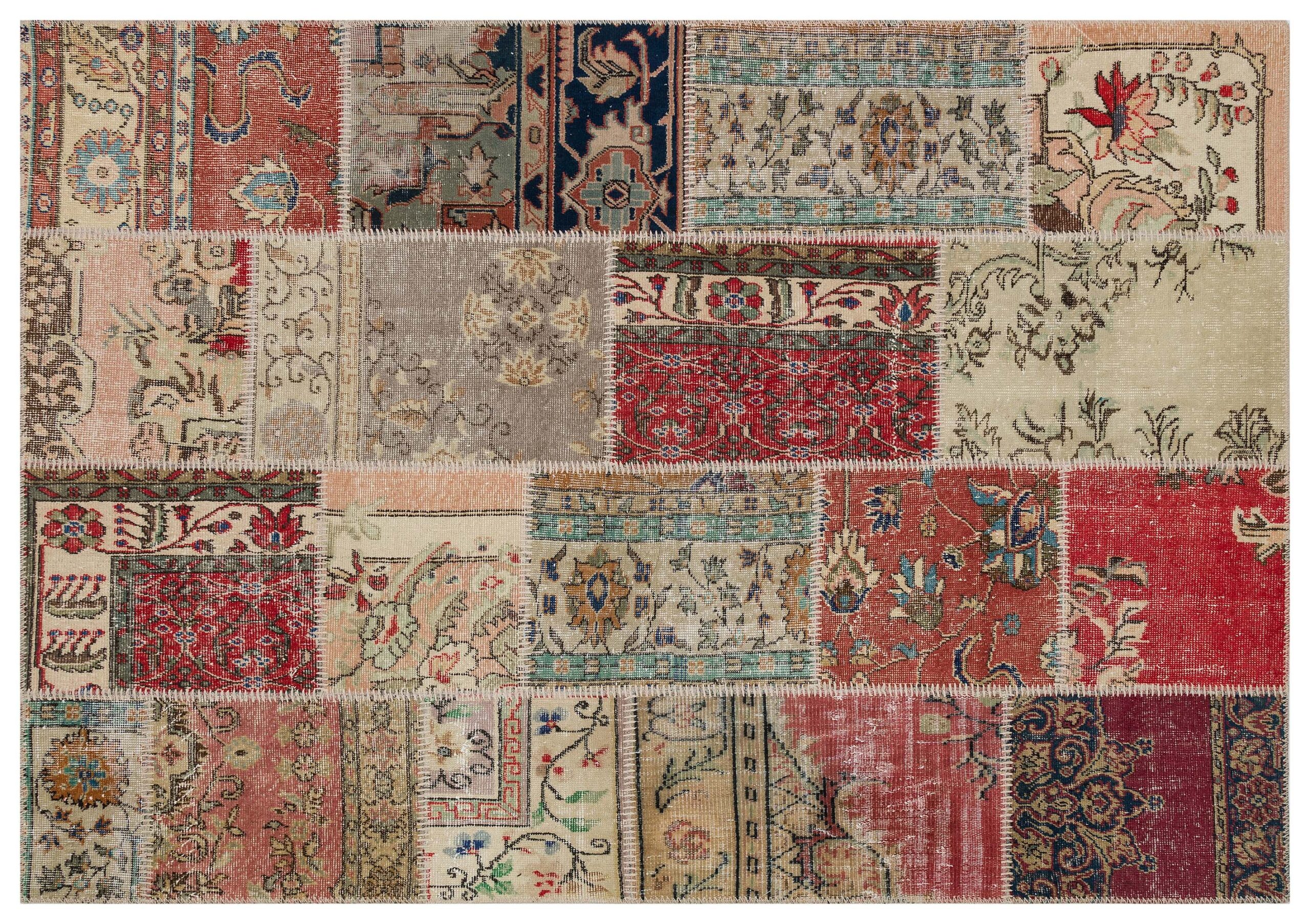 Hand-Woven Wool Patchwork Rug — detail view 2, handmade vintage rug