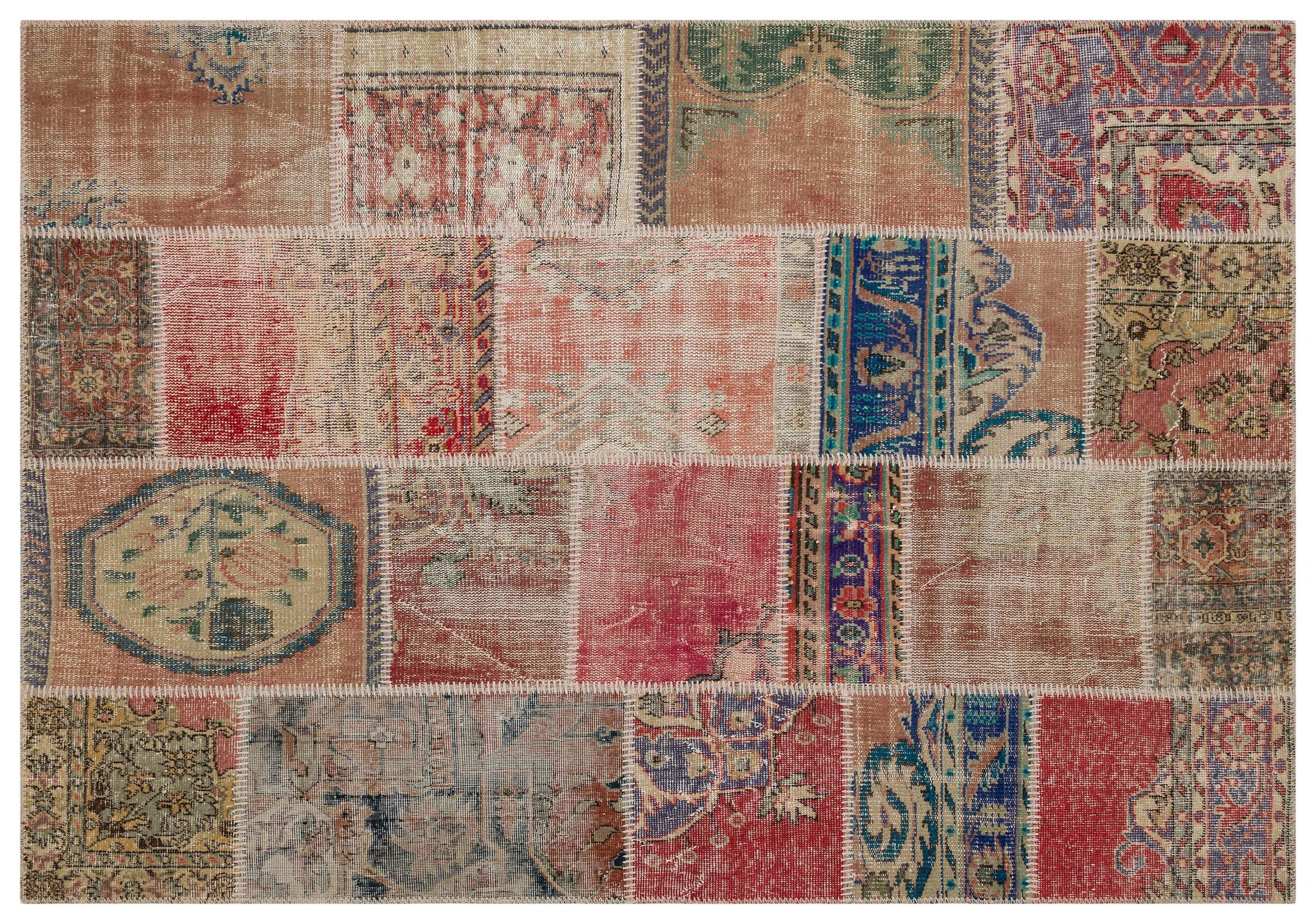 Patchwork Distressed Hand-Knotted Rug — detail view 2, handmade vintage rug