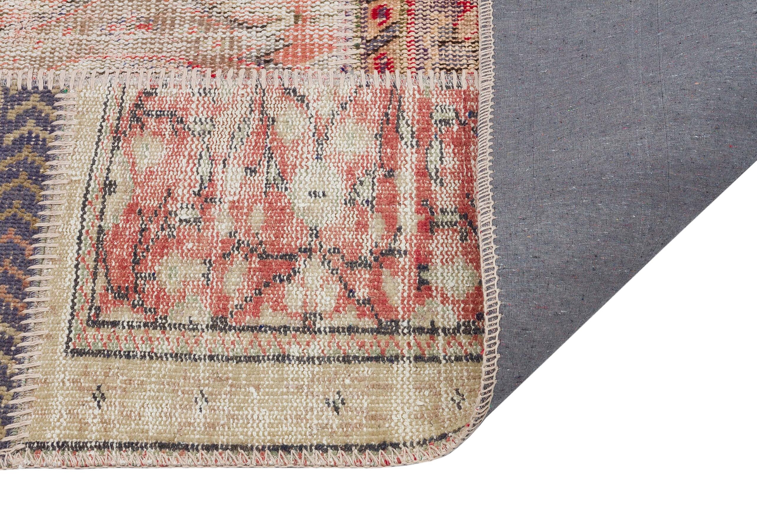 Patchwork Distressed Hand-Knotted Rug — detail view 3, handmade vintage rug