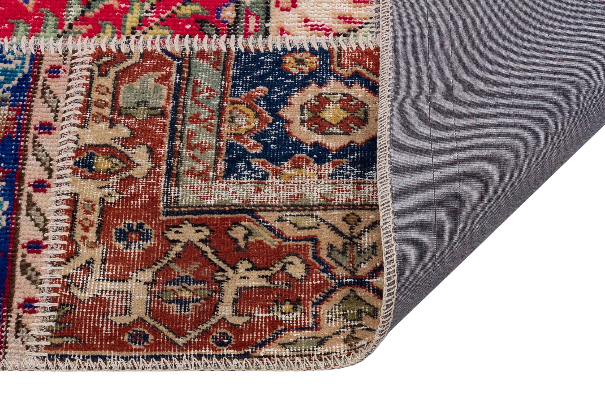 Patchwork-Textured Distressed Rug — detail view 3, handmade vintage rug