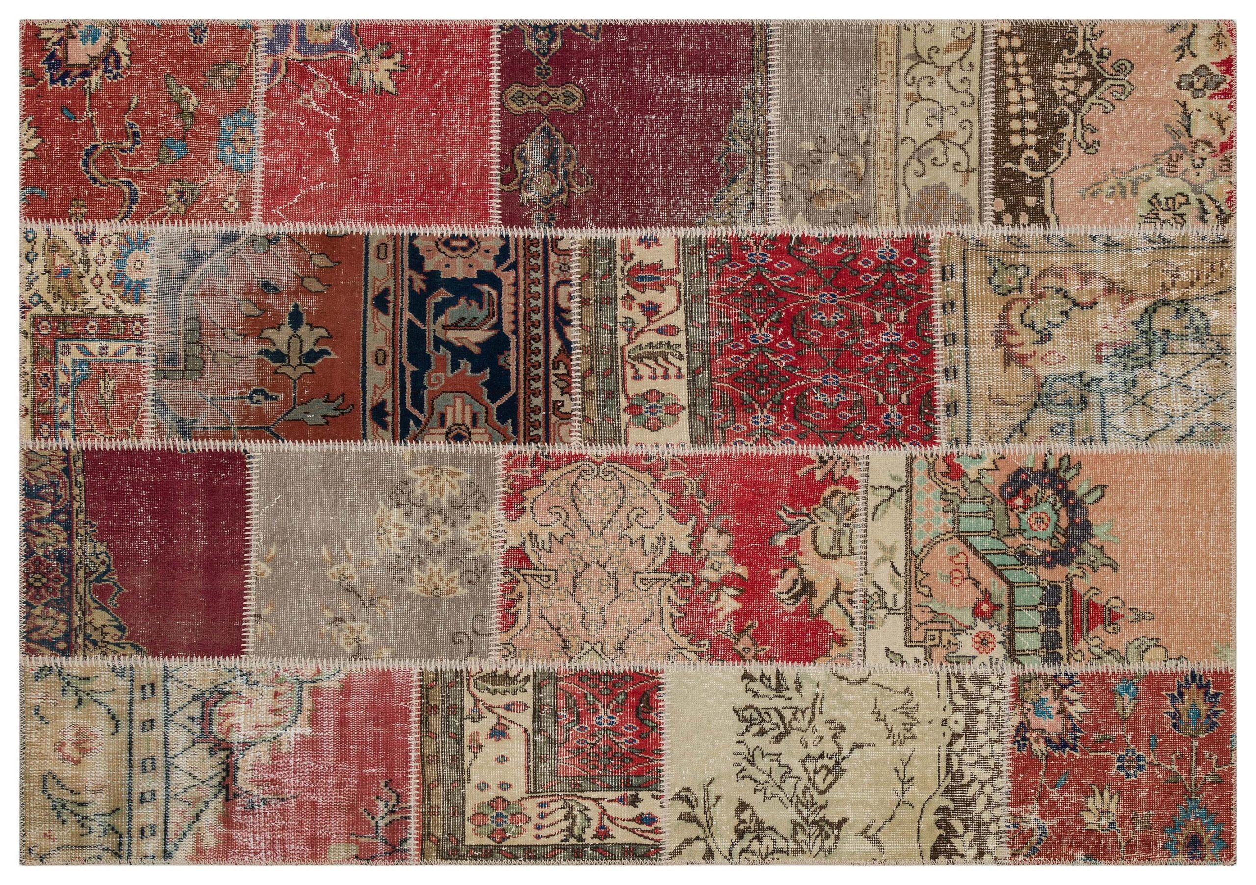 Patchwork-Style Distressed Rug — detail view 2, handmade vintage rug
