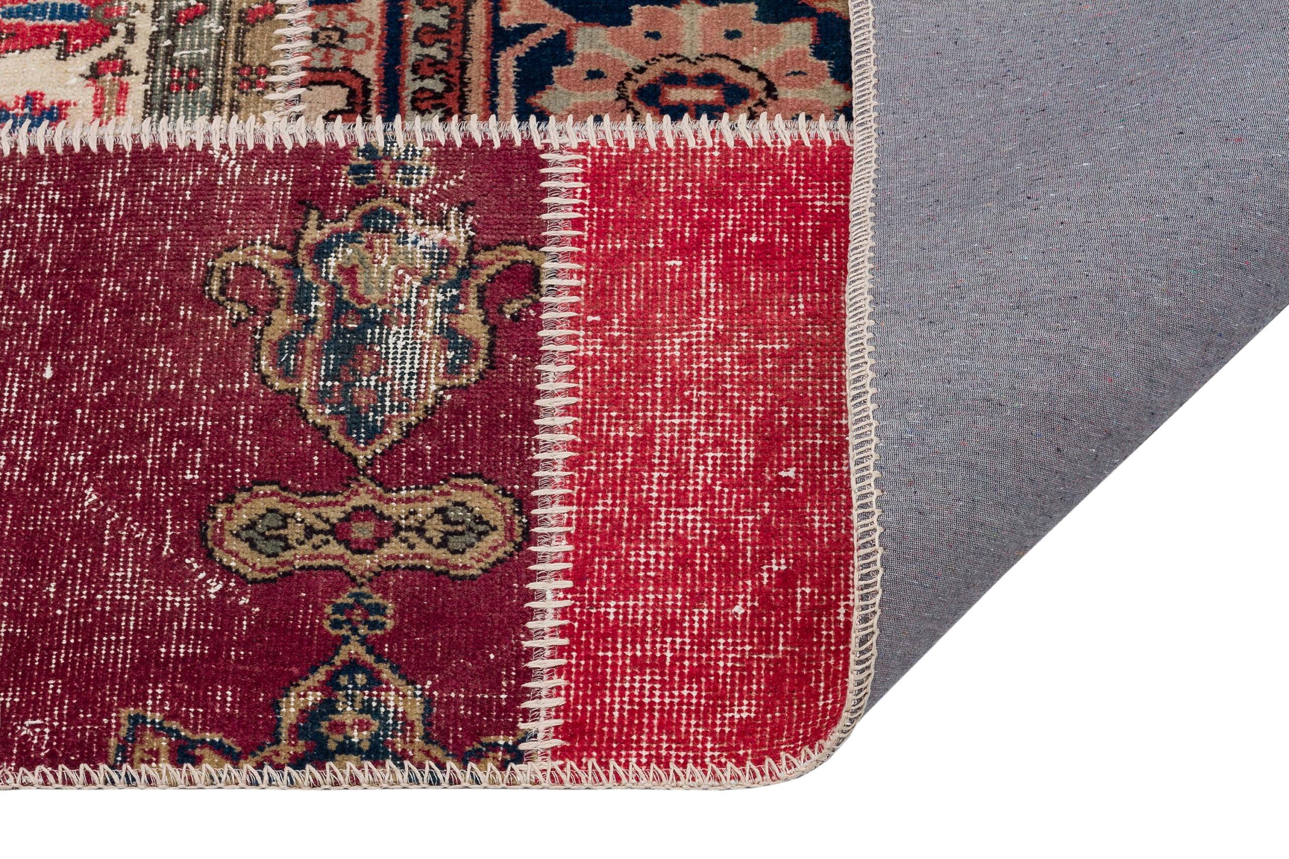 Patchwork-Style Distressed Rug — detail view 3, handmade vintage rug