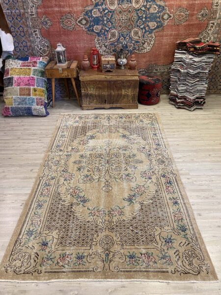 Anatolian Distressed Vintage Rug, Handmade rug, silk wool/weave, size 149 × 246 cm, from Bergama, SKU 10193