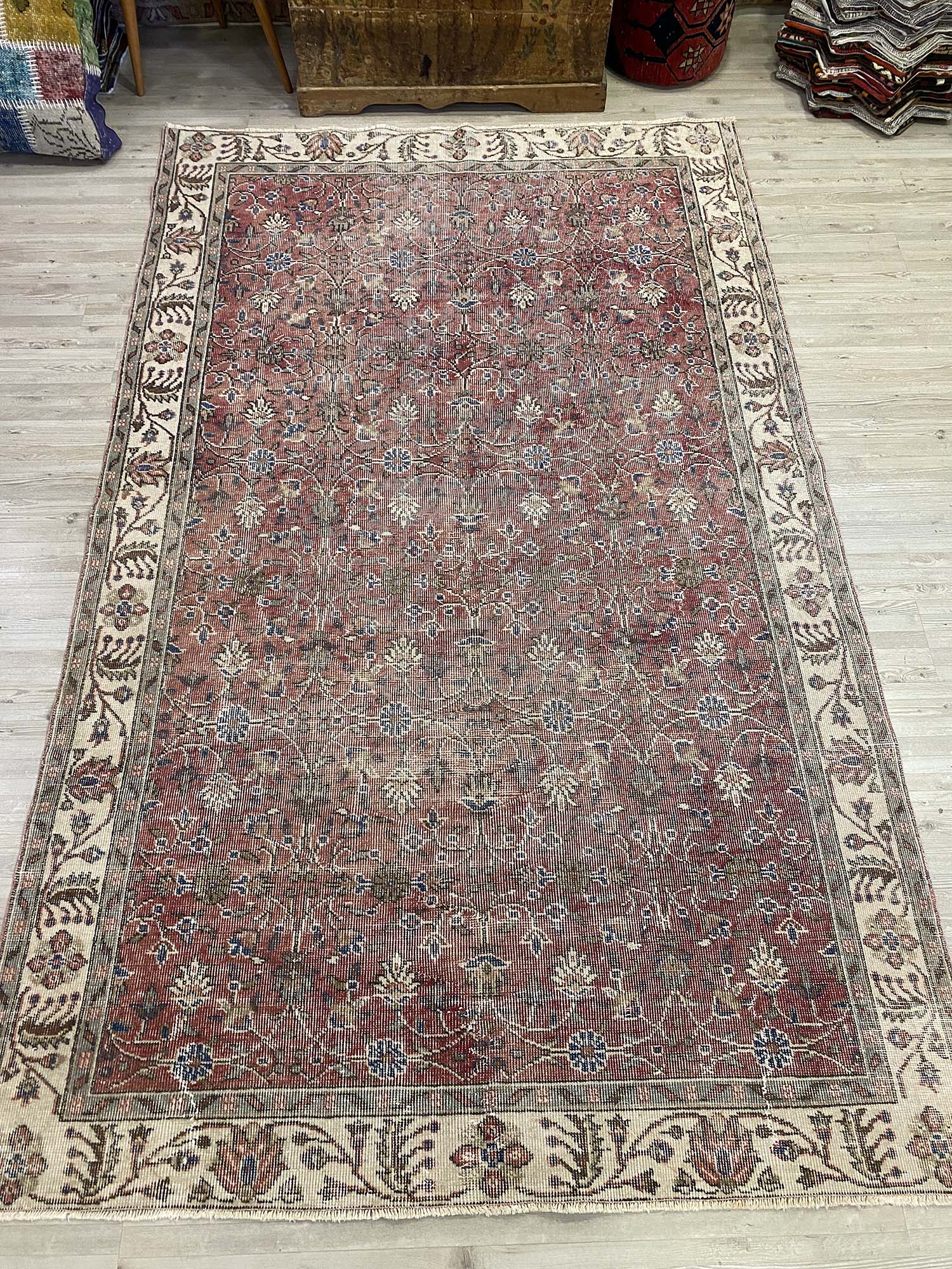 Handwoven Masterpiece Distressed Vintage Rug — detail view 5, handmade vintage rug