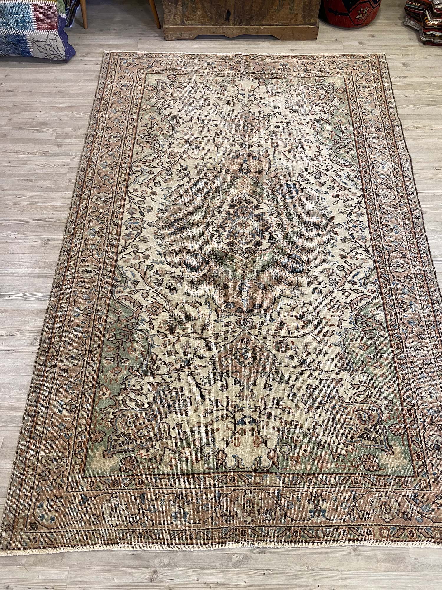 Dreamlike Distressed Vintage Rug — detail view 2, handmade vintage rug