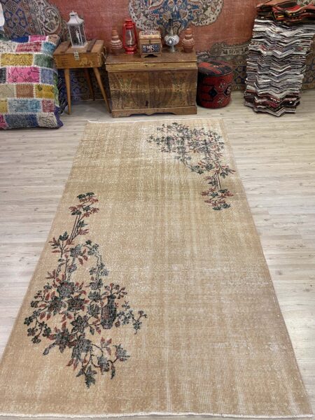 Milas Distressed Vintage Rug, vintage rug, Handmade, hand-knotted wool & cotton, size 140 × 266 cm, from Isparta