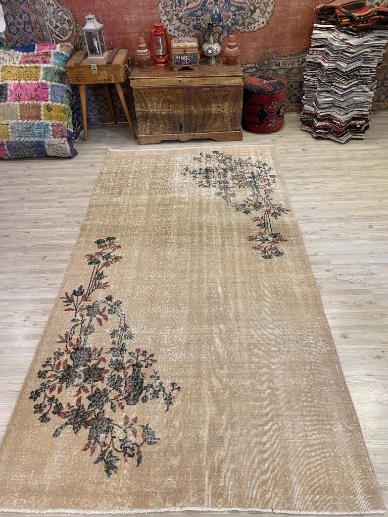 Milas Distressed Vintage Rug, Handmade rug, wool & cotton wool/weave, size 140 × 266 cm, from Isparta, SKU 10220