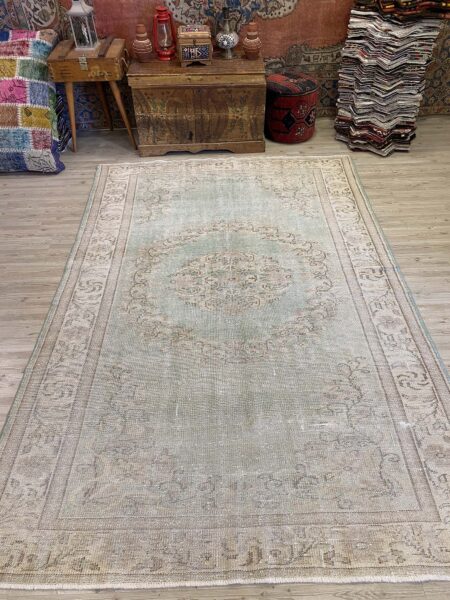 Timeless Turkish Handcrafted Distressed Vintage Rug, vintage rug, Handmade, hand-knotted wool & cotton, size 175 × 259 cm, from Van