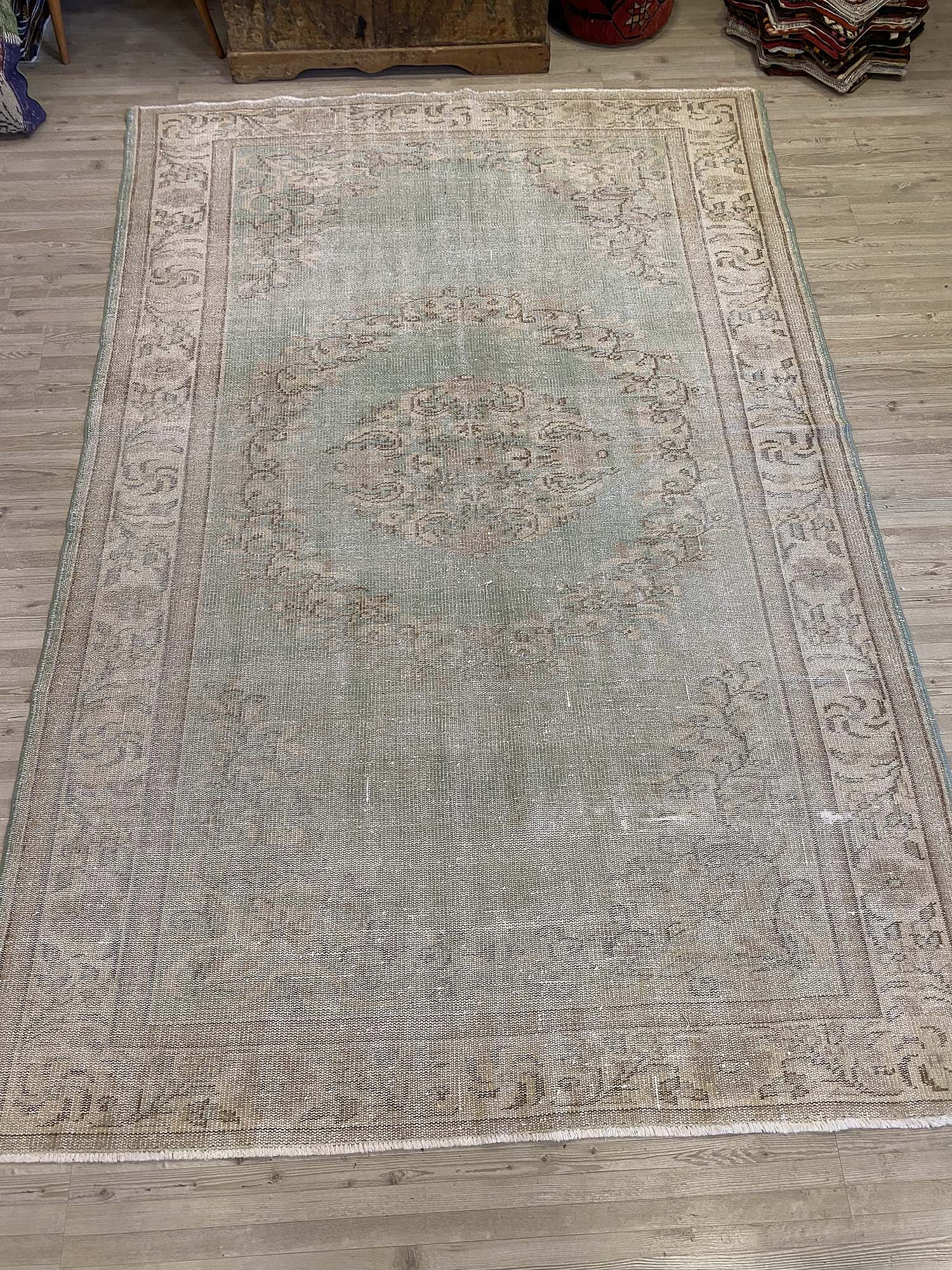 Timeless Turkish Handcrafted Distressed Vintage Rug — detail view 2, handmade vintage rug