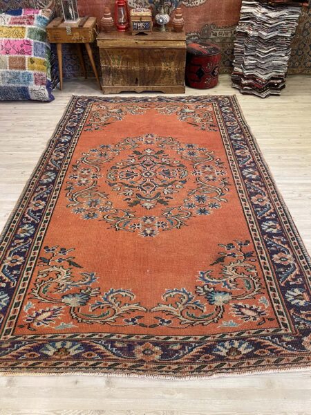 Turkish Distressed Vintage Rug, vintage rug, Handmade, hand-knotted wool, size 183 × 282 cm, from Kayseri