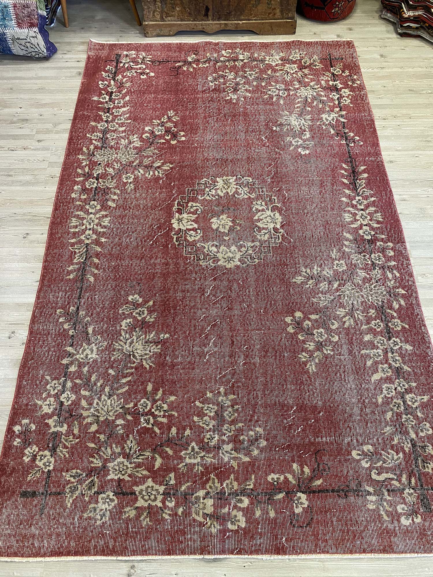 Enchanting Wool Weave Distressed Vintage Rug — detail view 2, handmade vintage rug