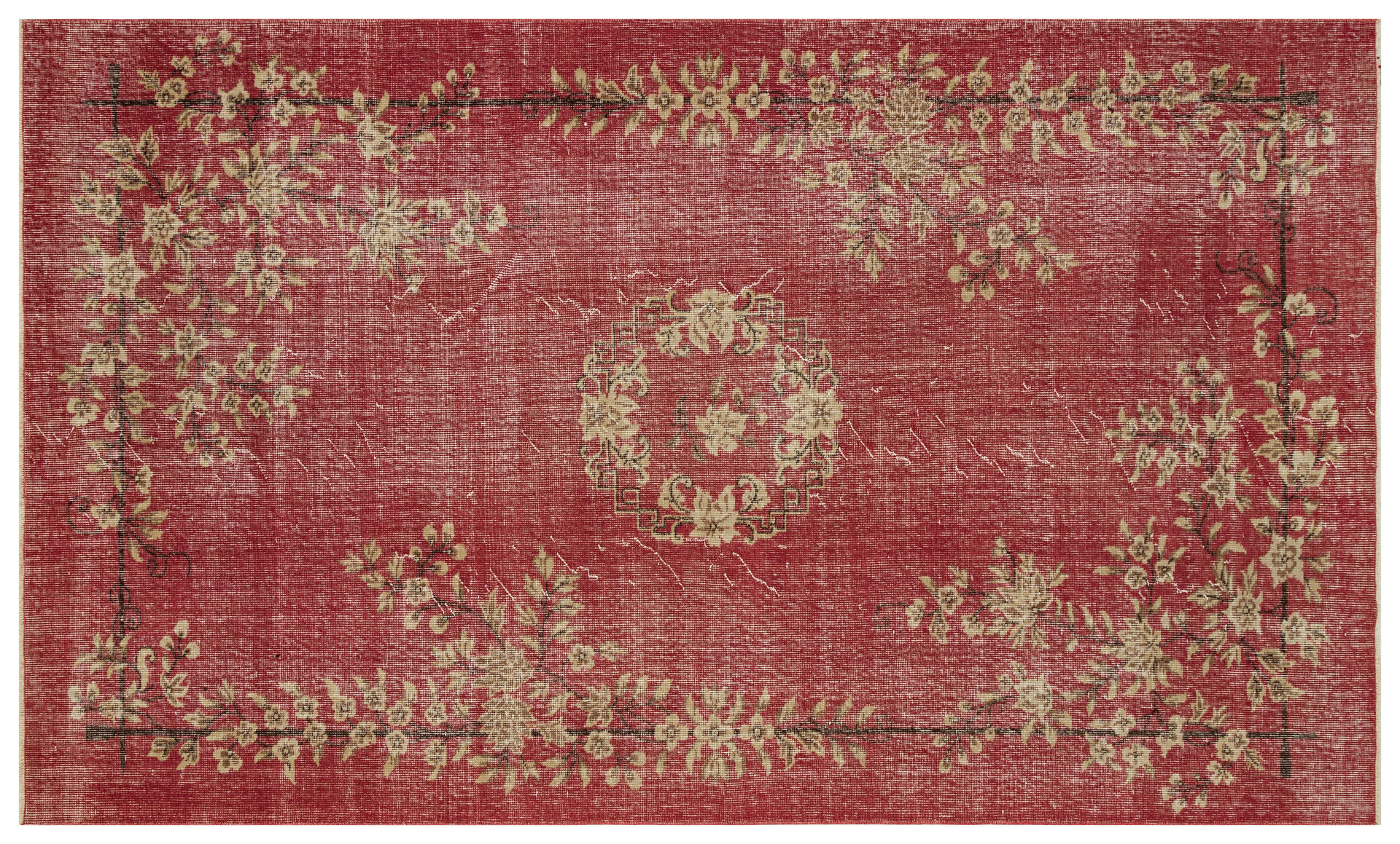 Enchanting Wool Weave Distressed Vintage Rug — detail view 5, handmade vintage rug