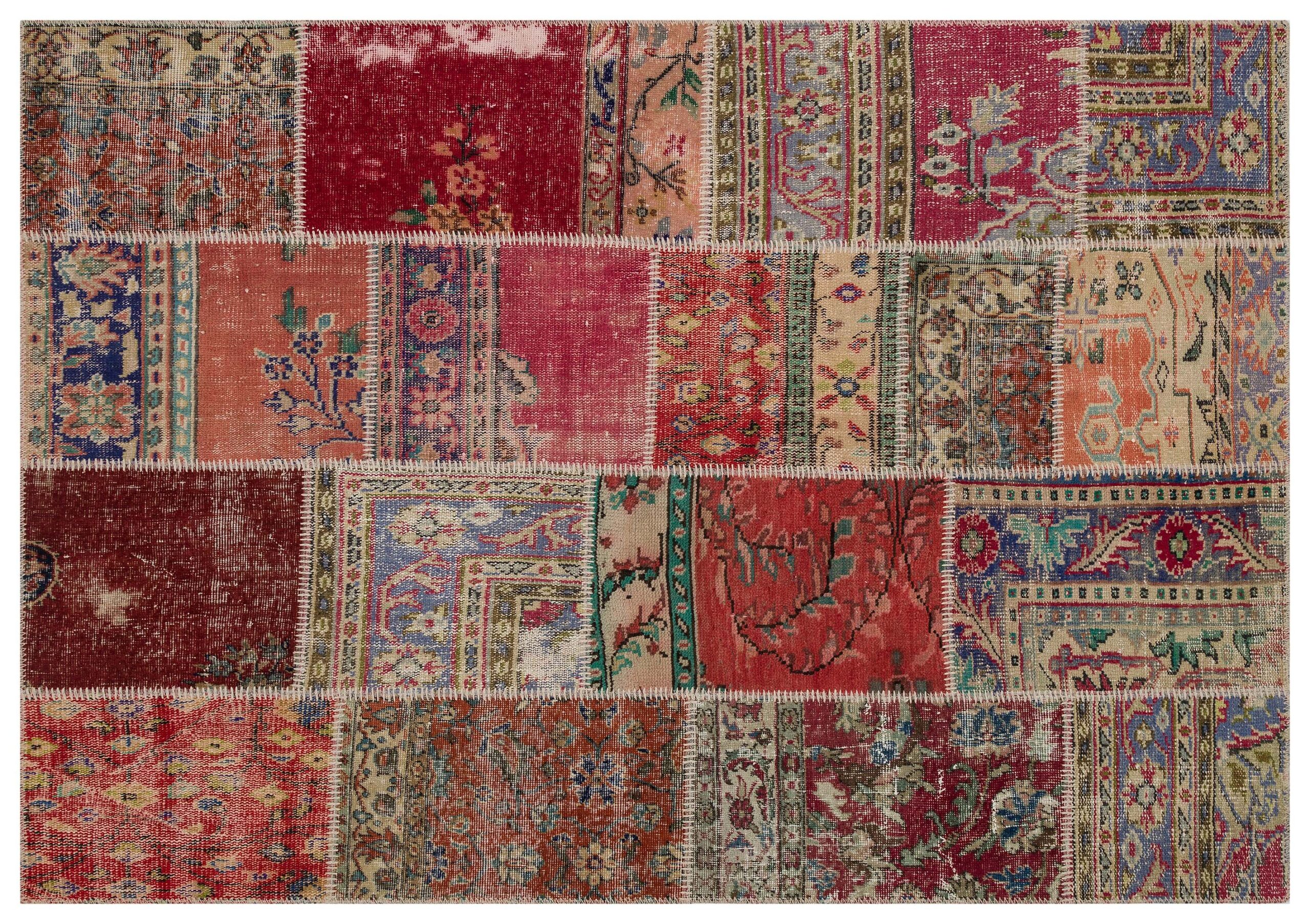 Unique Handwoven Rug with a Patchwork Pattern — detail view 2, handmade vintage rug