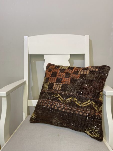 Hand-Woven Pillowcase, vintage rug, Kilim, hand-knotted wool, cotton & silk, size 45 × 45 cm, from Cappadocia