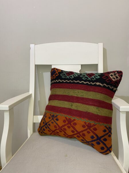 Handwoven Pillowcase, vintage rug, Kilim, hand-knotted wool & silk, size 45 × 45 cm, from Hereke