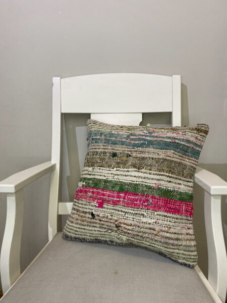 Hand-Woven Pillowcase, vintage rug, Kilim, hand-knotted wool & silk, size 45 × 45 cm, from Isparta