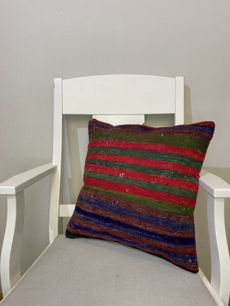 Handwoven Pillowcase, vintage rug, Kilim, hand-knotted wool, cotton & silk, size 45 × 45 cm, from Ladik