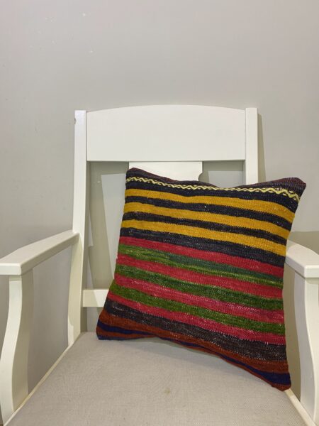 Handwoven Pillowcase, vintage rug, Kilim, hand-knotted wool & silk, size 45 × 45 cm, from Manisa