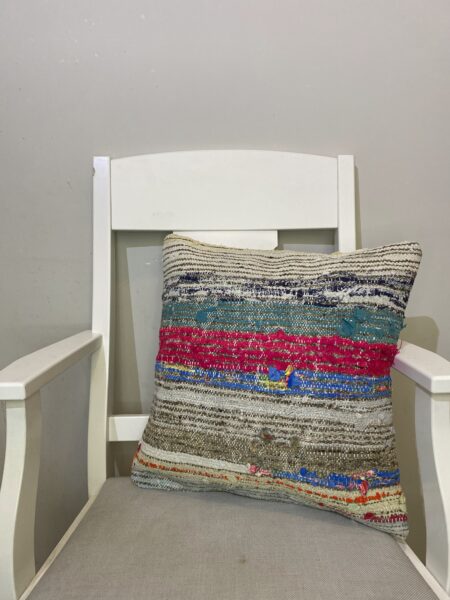 Handwoven Pillowcase, vintage rug, Kilim, hand-knotted wool, size 45 × 45 cm, from Oushak