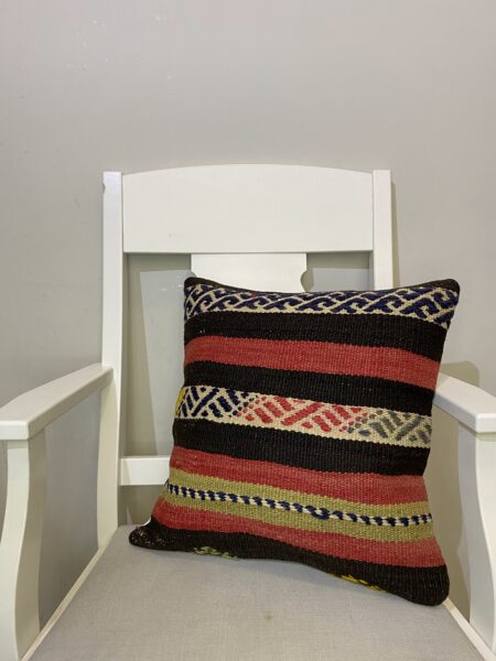 Hand-Woven Pillowcase, vintage rug, Kilim, hand-knotted wool, cotton & silk, size 45 × 45 cm, from Van