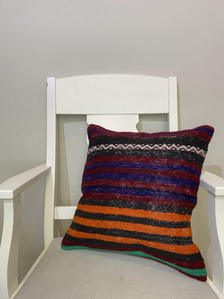 Hand-Woven Pillowcase, vintage rug, Kilim, hand-knotted wool & silk, size 45 × 45 cm, from Antalya