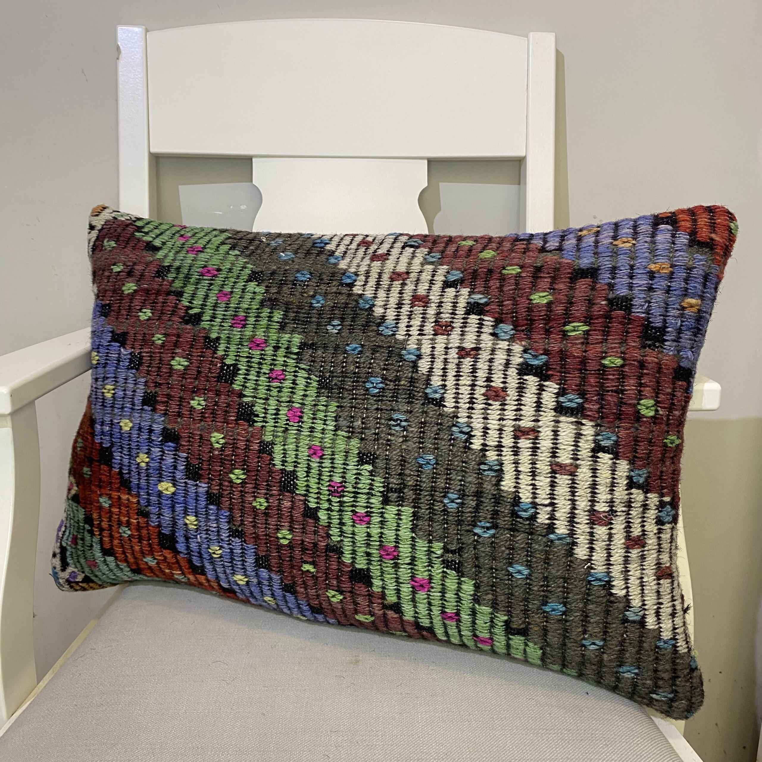 Hand-Woven Patchwork Pillowcase — detail view 2, kilim vintage rug