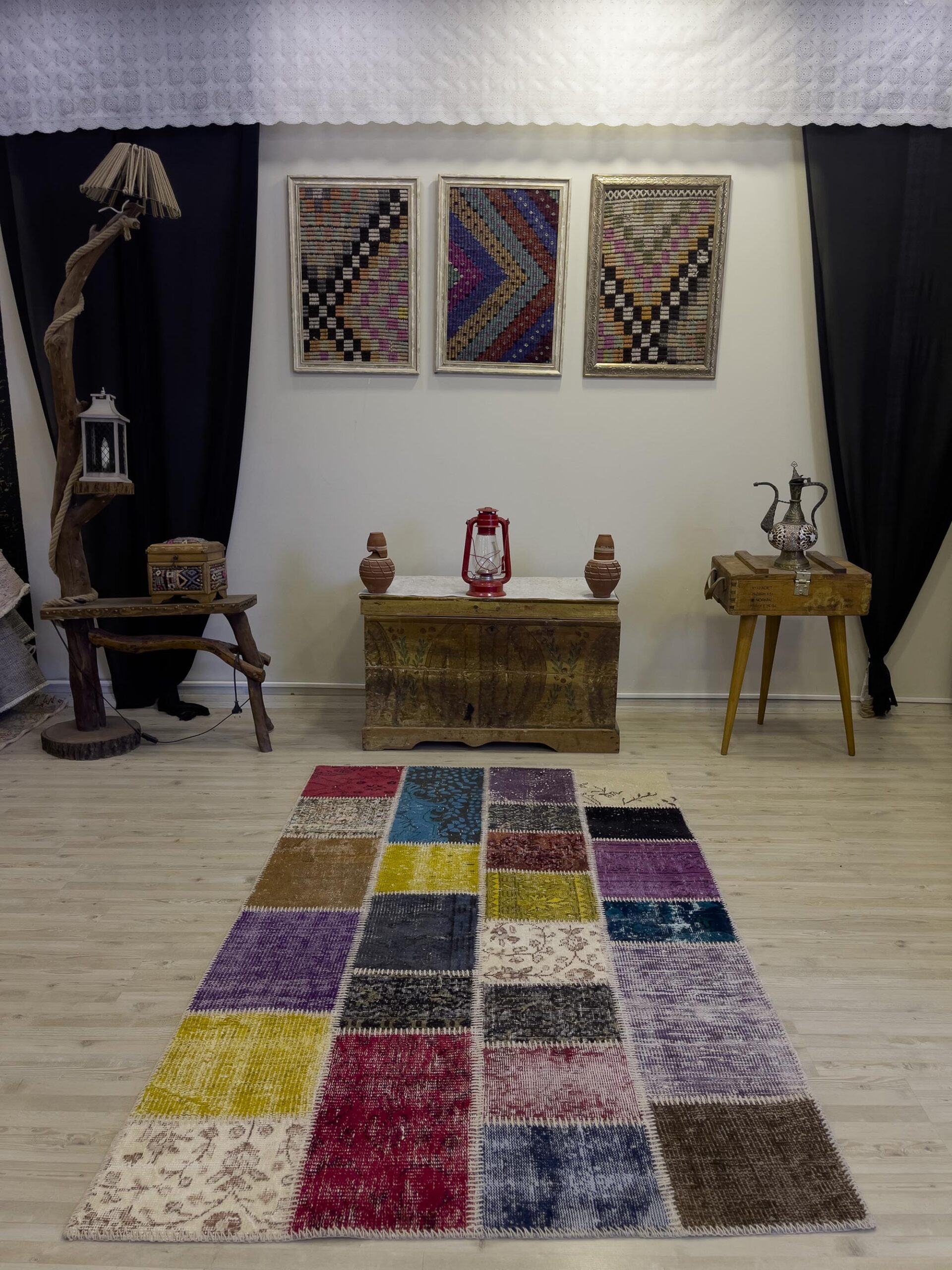 Modern, One-of-a-Kind Custom Patchwork Rug — detail view 3, handmade vintage rug