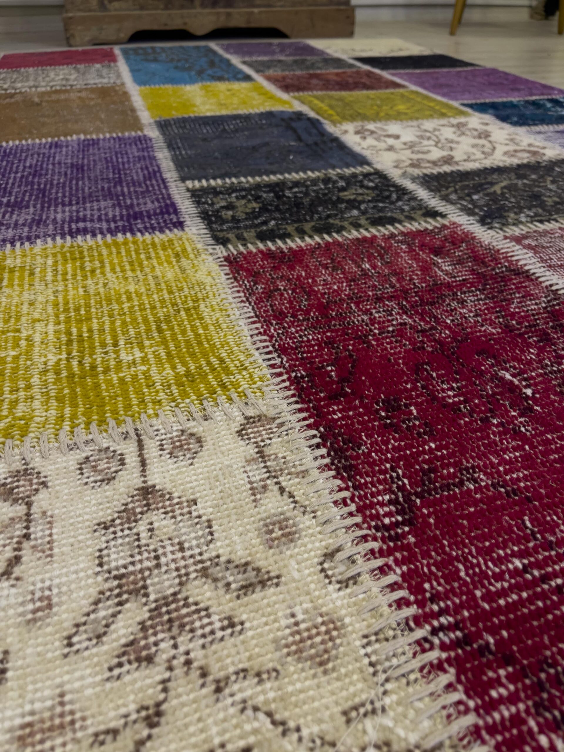 Modern, One-of-a-Kind Custom Patchwork Rug — detail view 5, handmade vintage rug