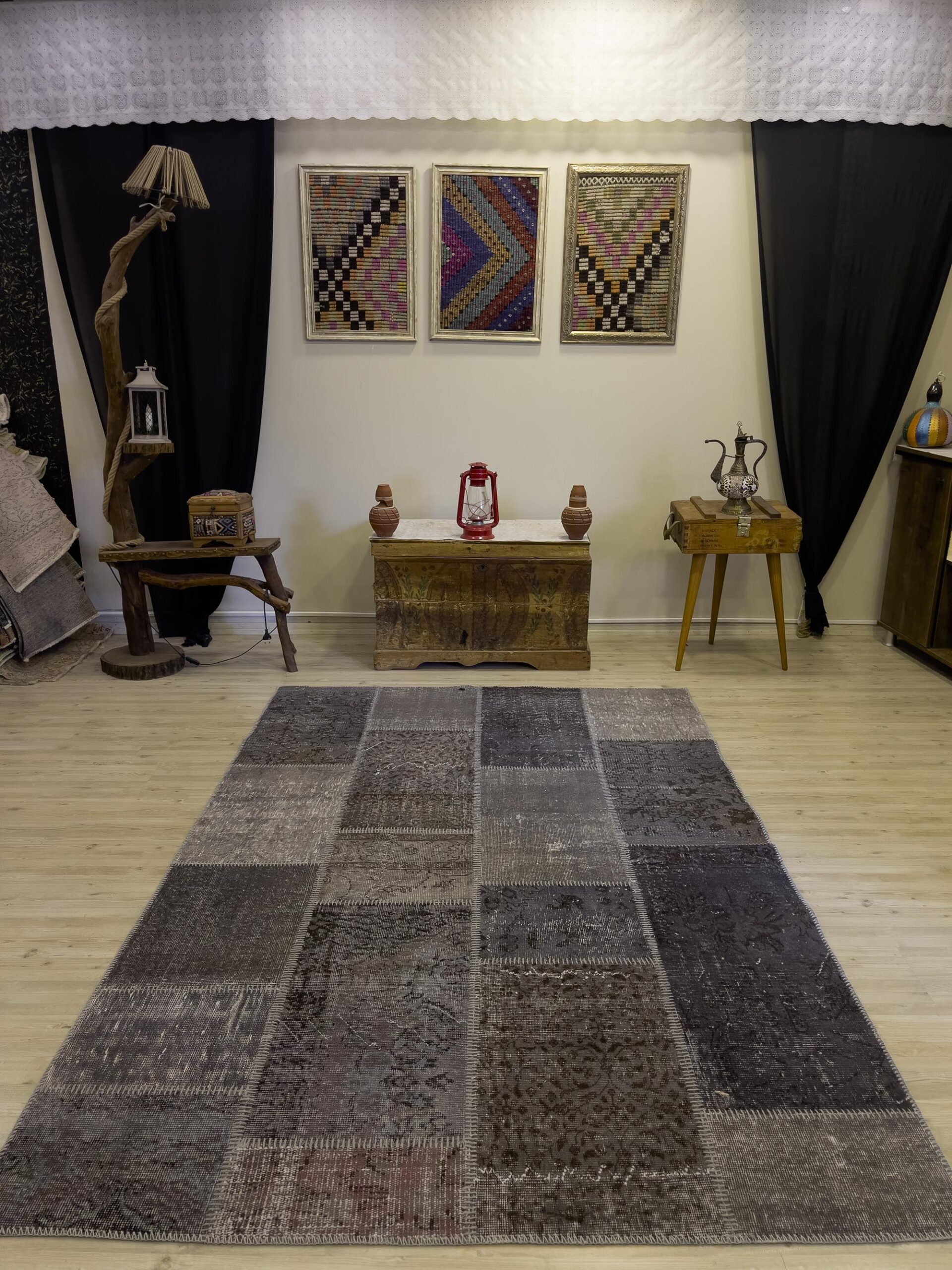 A Unique and Beautiful Custom Patchwork Rug — detail view 2, handmade vintage rug