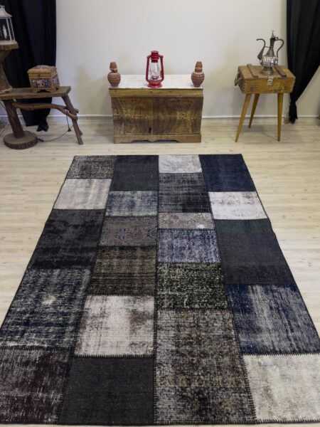 A Unique and Beautiful Handmade Patchwork Rug, vintage rug, Handmade, hand-knotted silk, size 162 × 230 cm, from Van