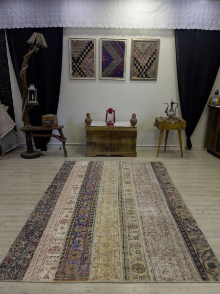 Modern, One-of-a-Kind Custom Patchwork Rug, vintage rug, Handmade, hand-knotted wool & silk, size 162 × 232 cm, from Oushak