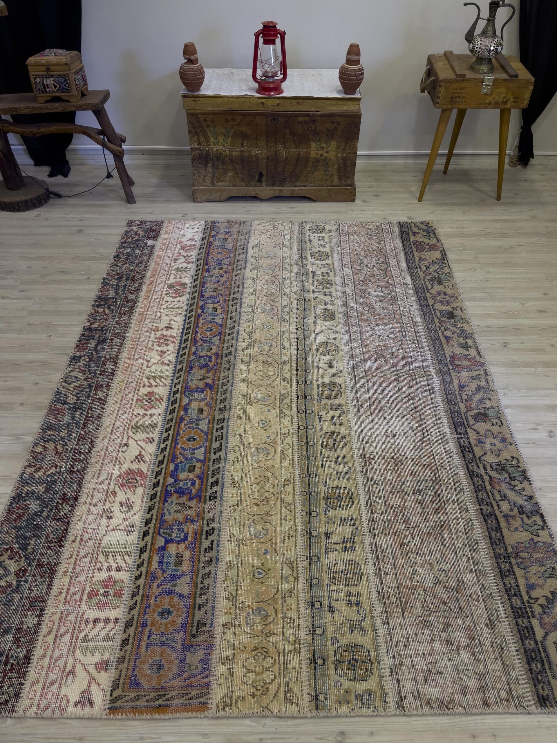 Modern, One-of-a-Kind Custom Patchwork Rug — detail view 2, handmade vintage rug