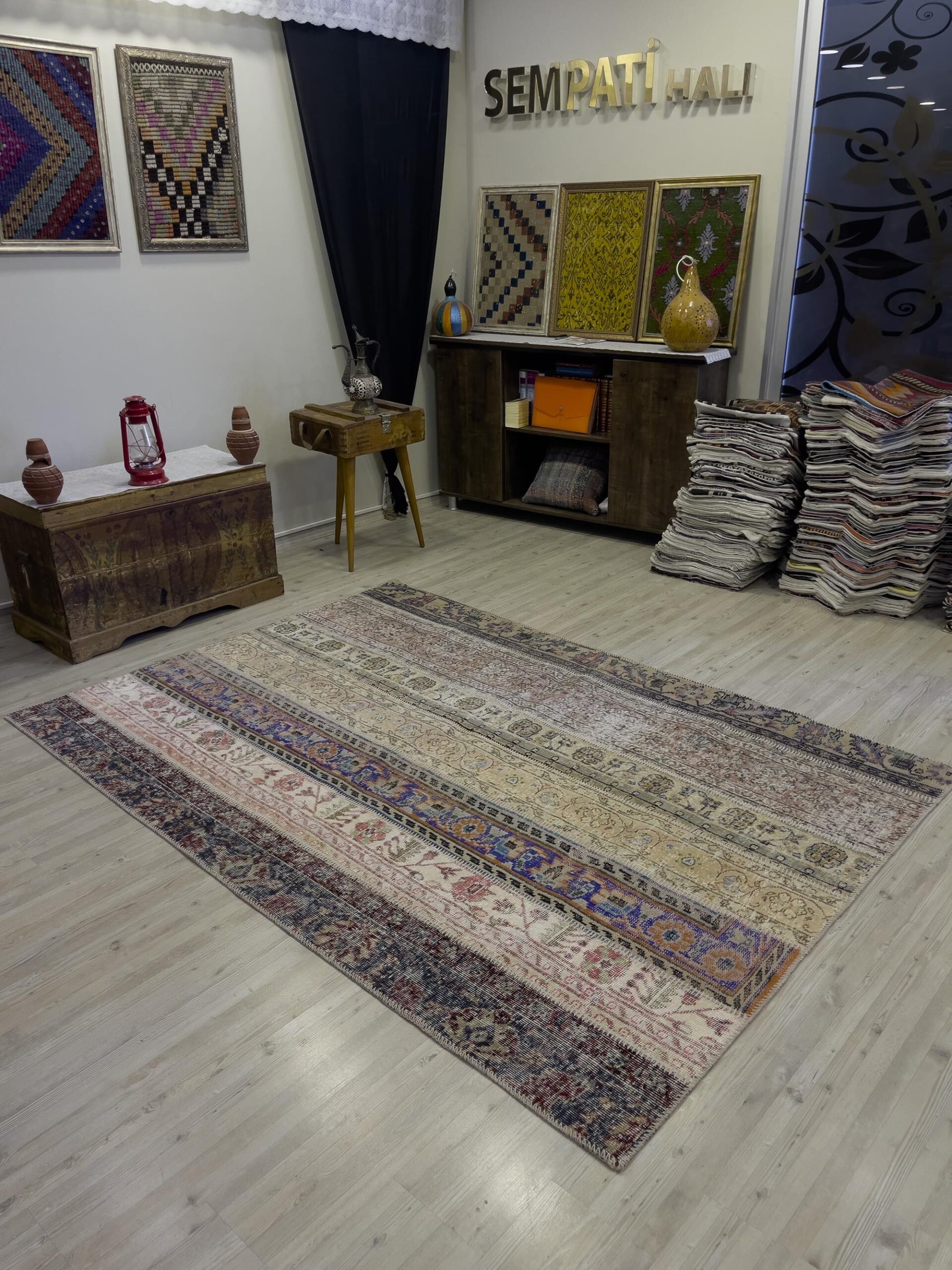 Modern, One-of-a-Kind Custom Patchwork Rug — detail view 3, handmade vintage rug