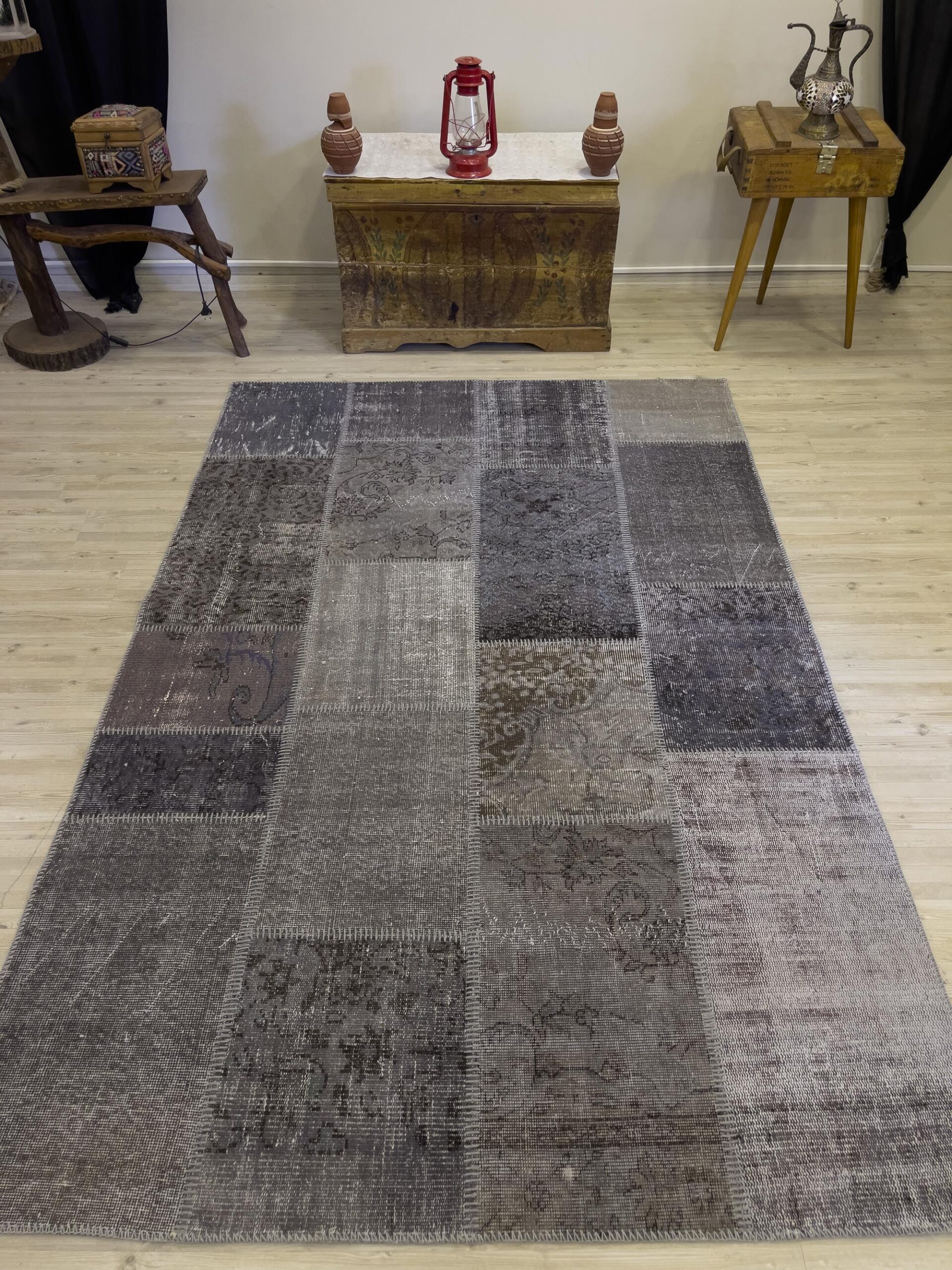 Handmade Patchwork Rug — detail view 2, handmade vintage rug