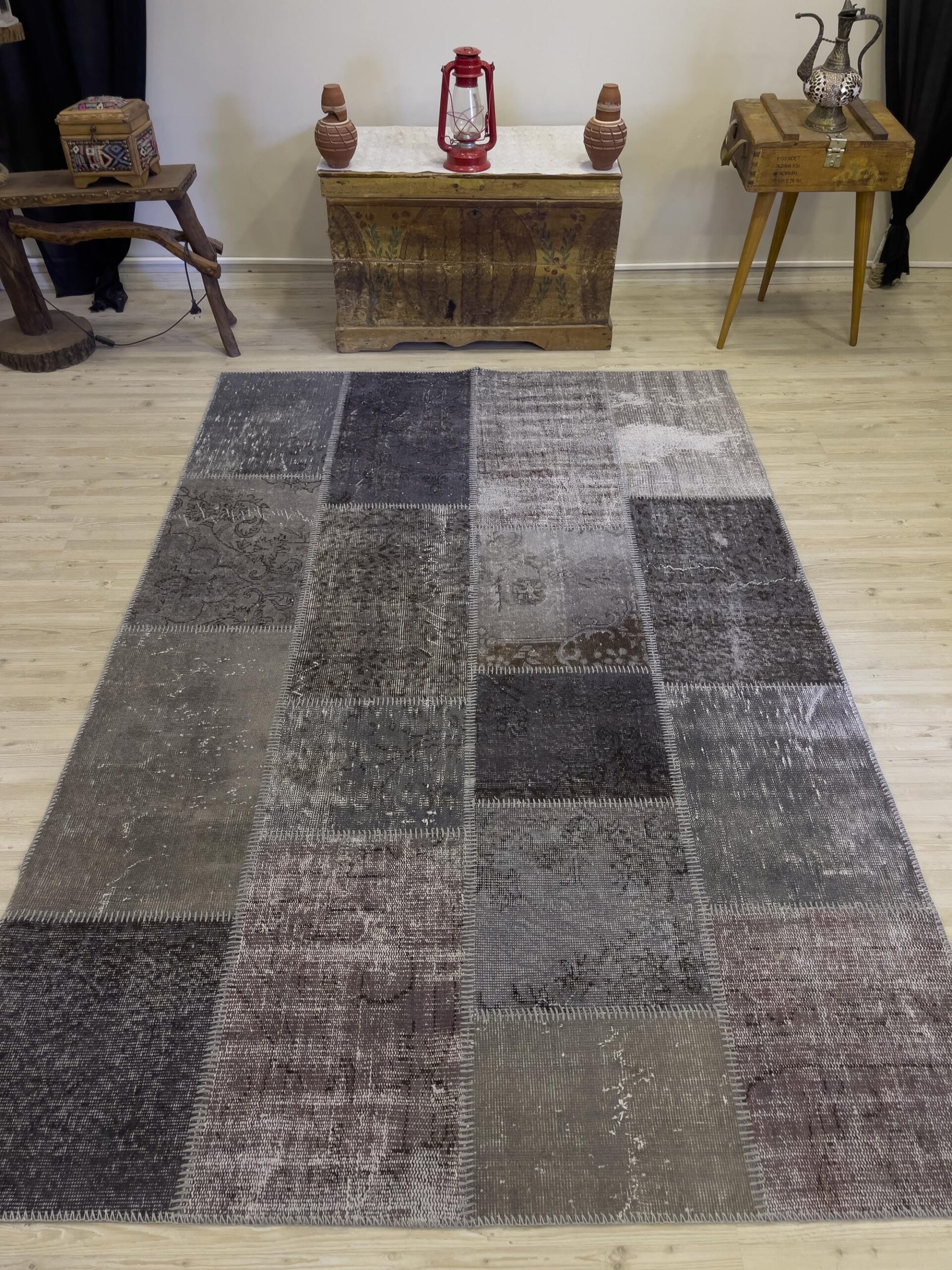 A Unique and Beautiful Handmade Patchwork Rug — detail view 2, handmade vintage rug
