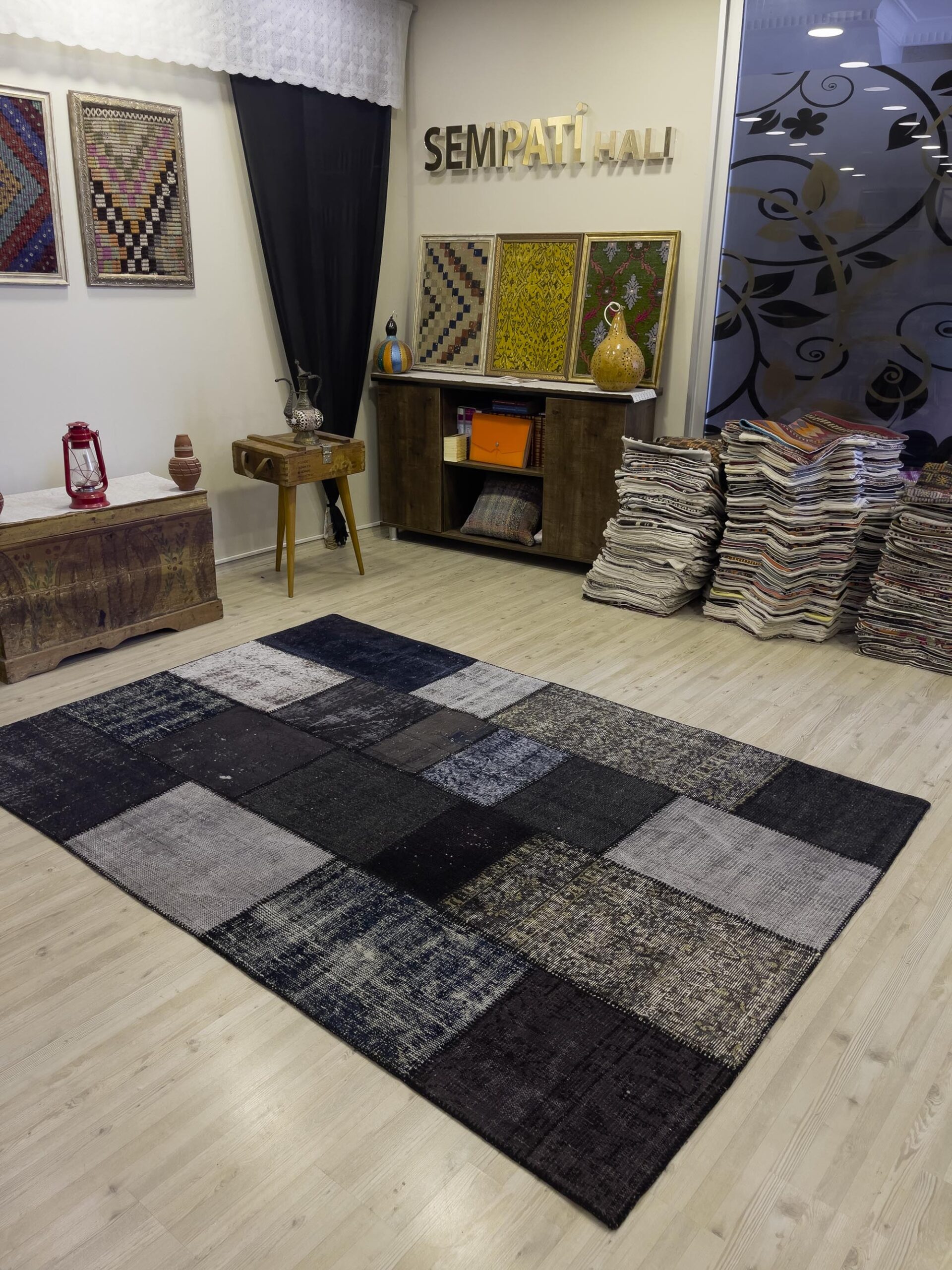 Hand-Woven Distressed Special Patchwork Rug — detail view 4, handmade vintage rug