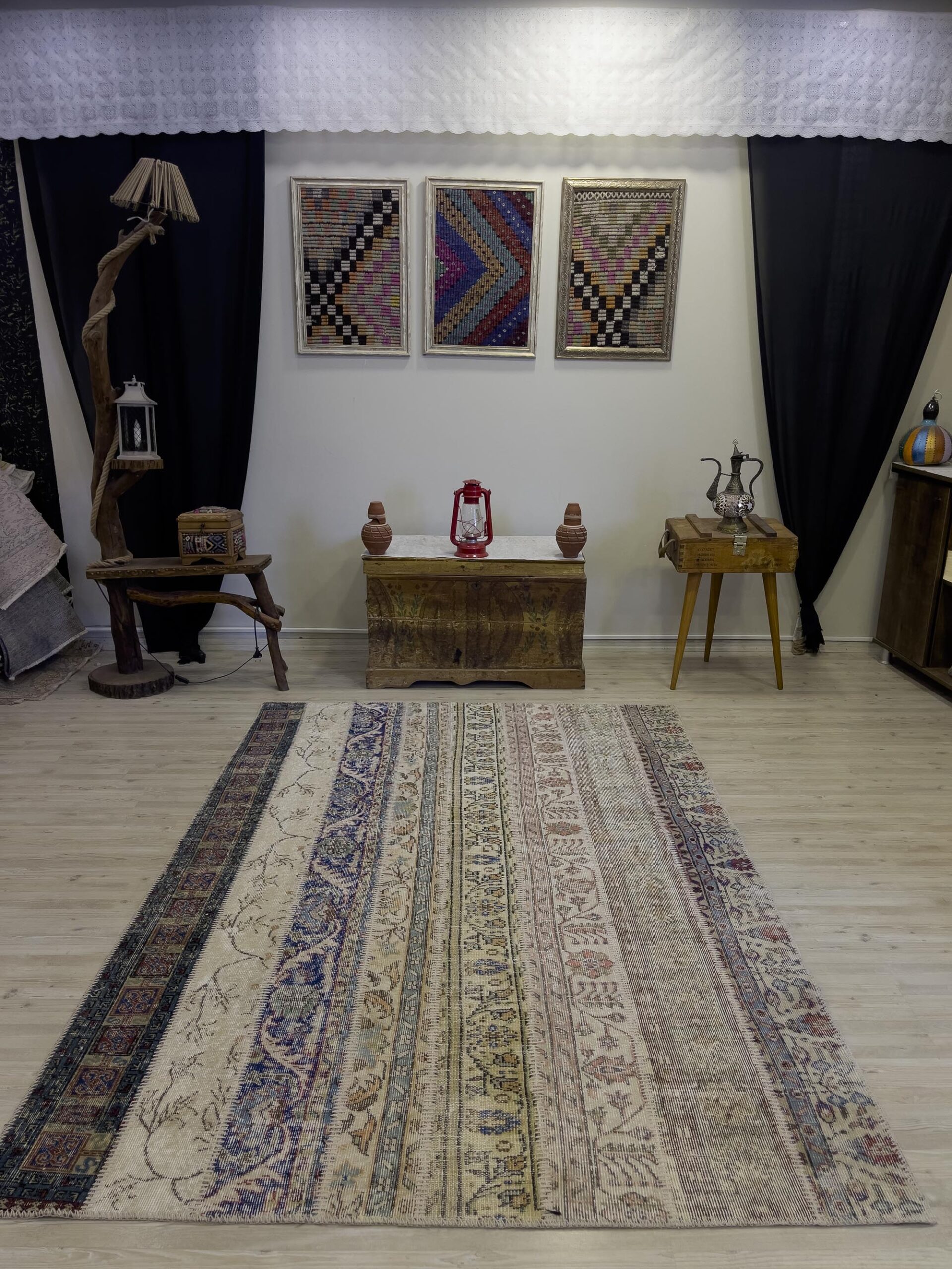 Modern, One-of-a-Kind Custom Patchwork Rug — detail view 2, handmade vintage rug