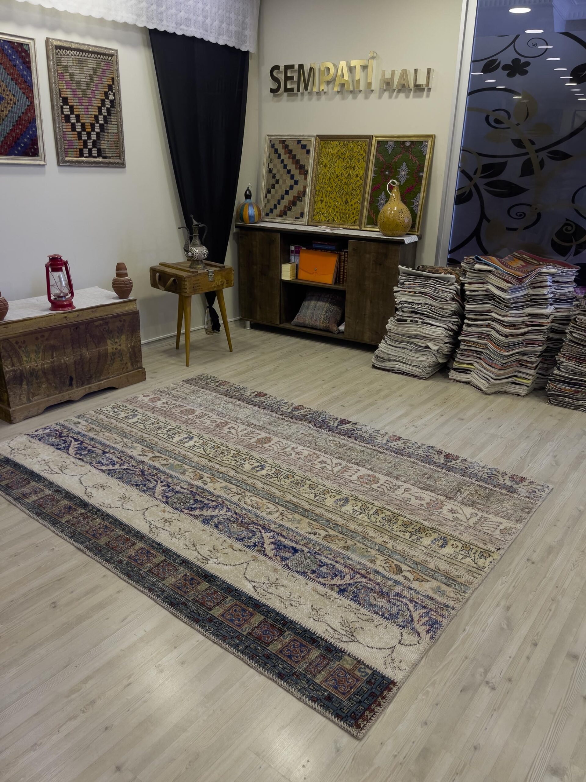 Modern, One-of-a-Kind Custom Patchwork Rug — detail view 3, handmade vintage rug