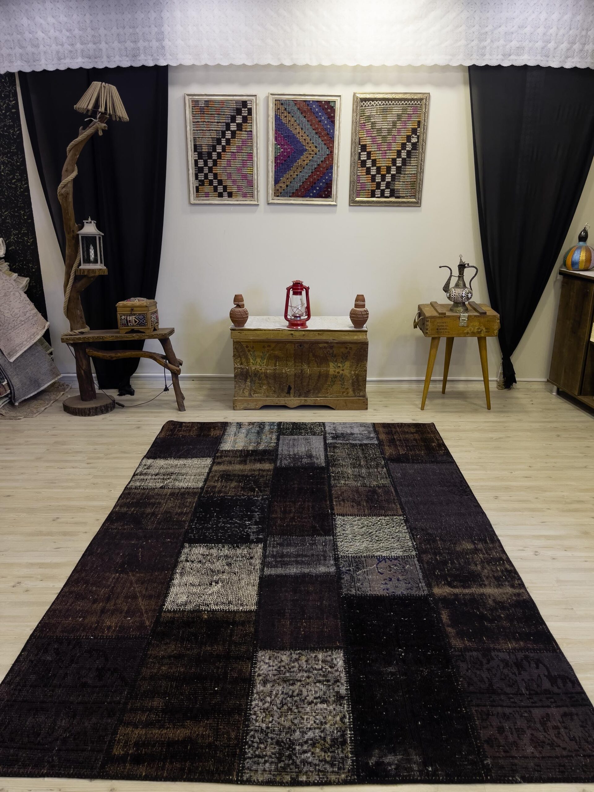A Unique and Beautiful Custom Patchwork Rug — detail view 2, handmade vintage rug