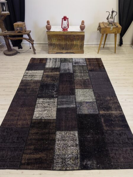 A Unique and Beautiful Custom Patchwork Rug, vintage rug, Handmade, hand-knotted silk, size 168 × 244 cm, from Gaziantep