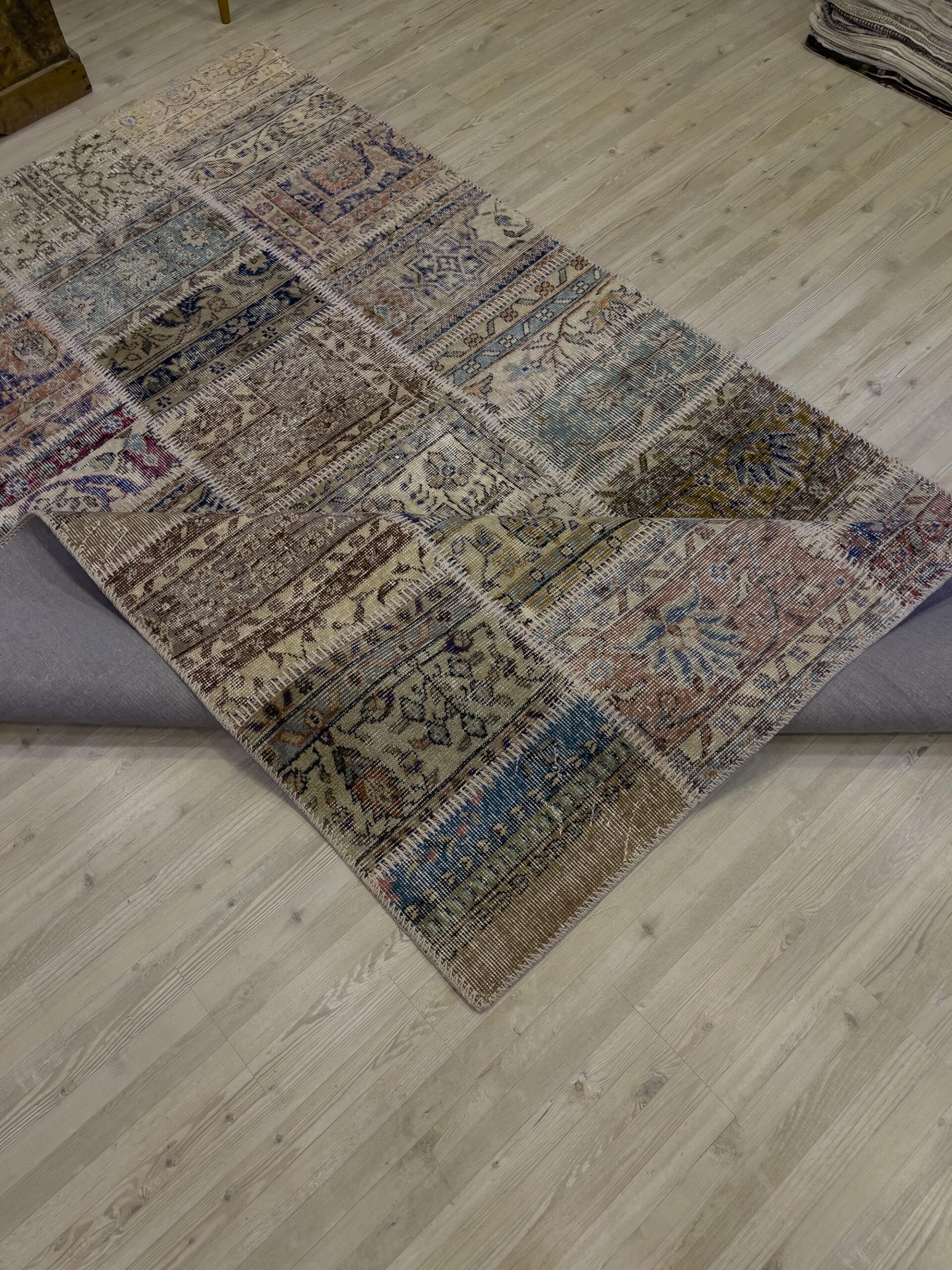 Modern, One-of-a-Kind Custom Patchwork Rug — detail view 3, handmade vintage rug