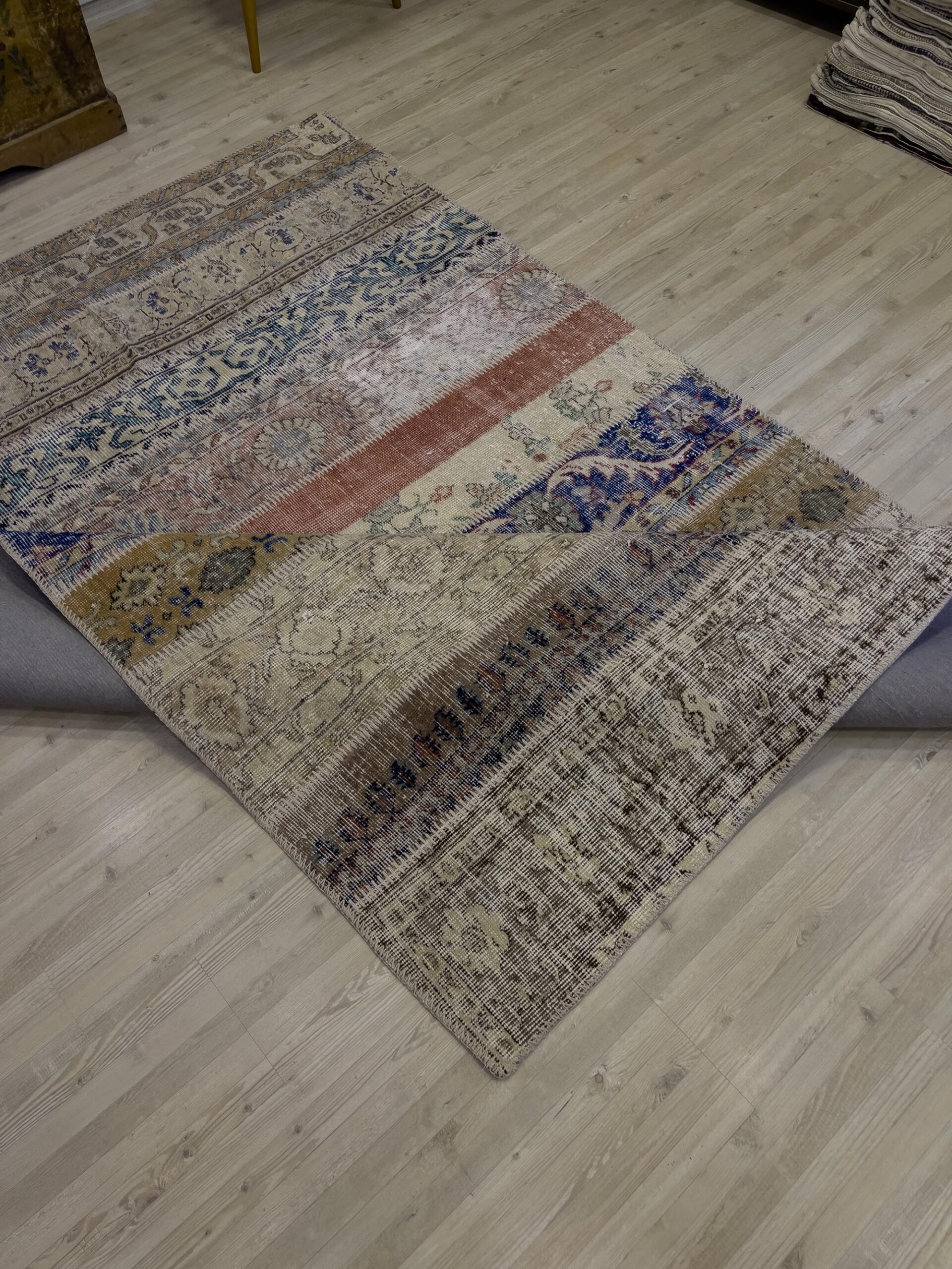 Unique Handwoven Patchwork Rug — detail view 3, handmade vintage rug